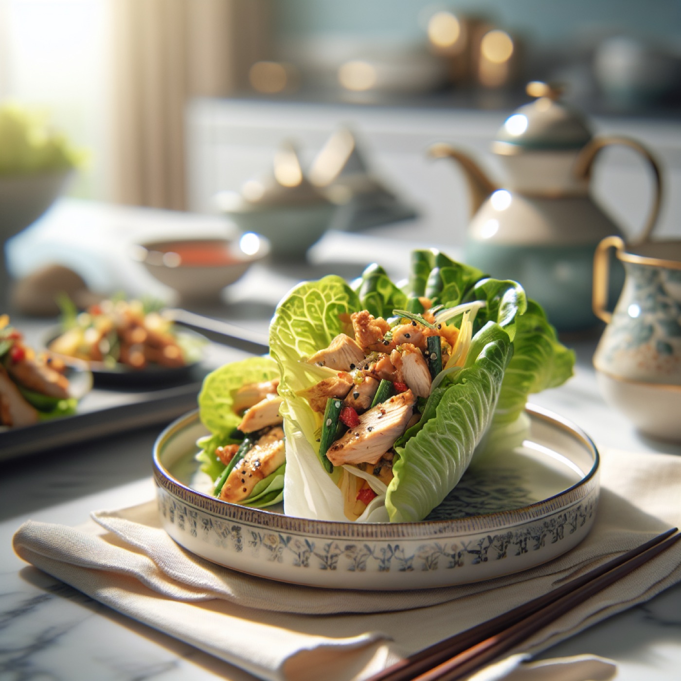 Korean Chicken Lettuce Wraps with Sweet and Spicy Gochujang Glaze