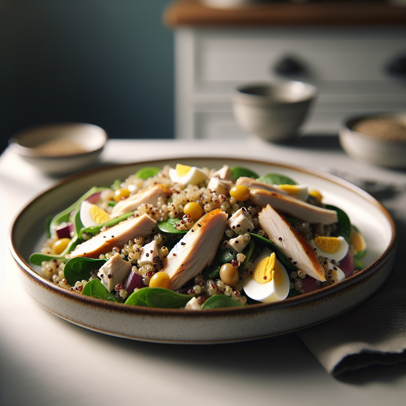 Salad gà hạt diêm mạch (quinoa) giàu đạm cho người tập gym