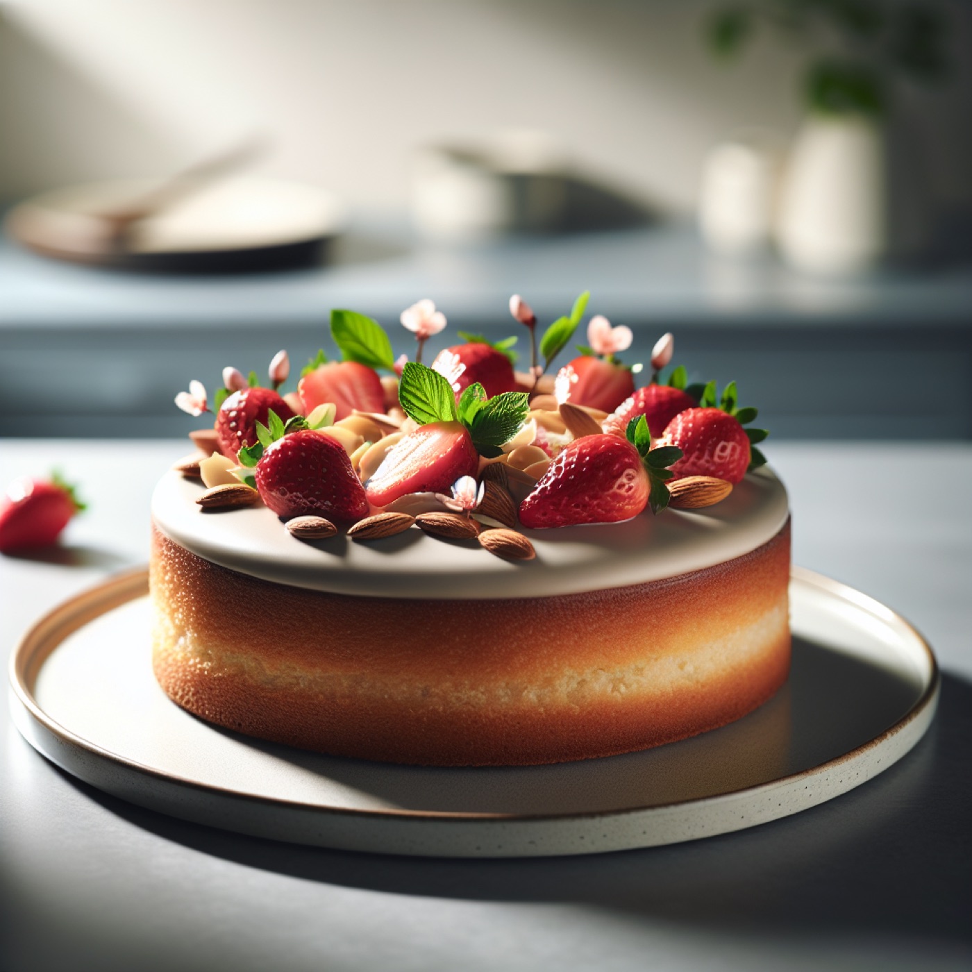 Fresh Strawberry Almond Cake