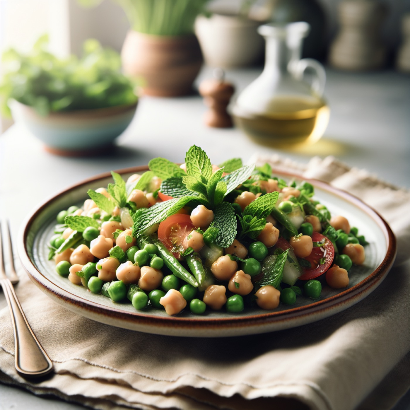 Salad đậu gà dưa leo bạc hà kiểu Liban sốt chanh dầu ô liu