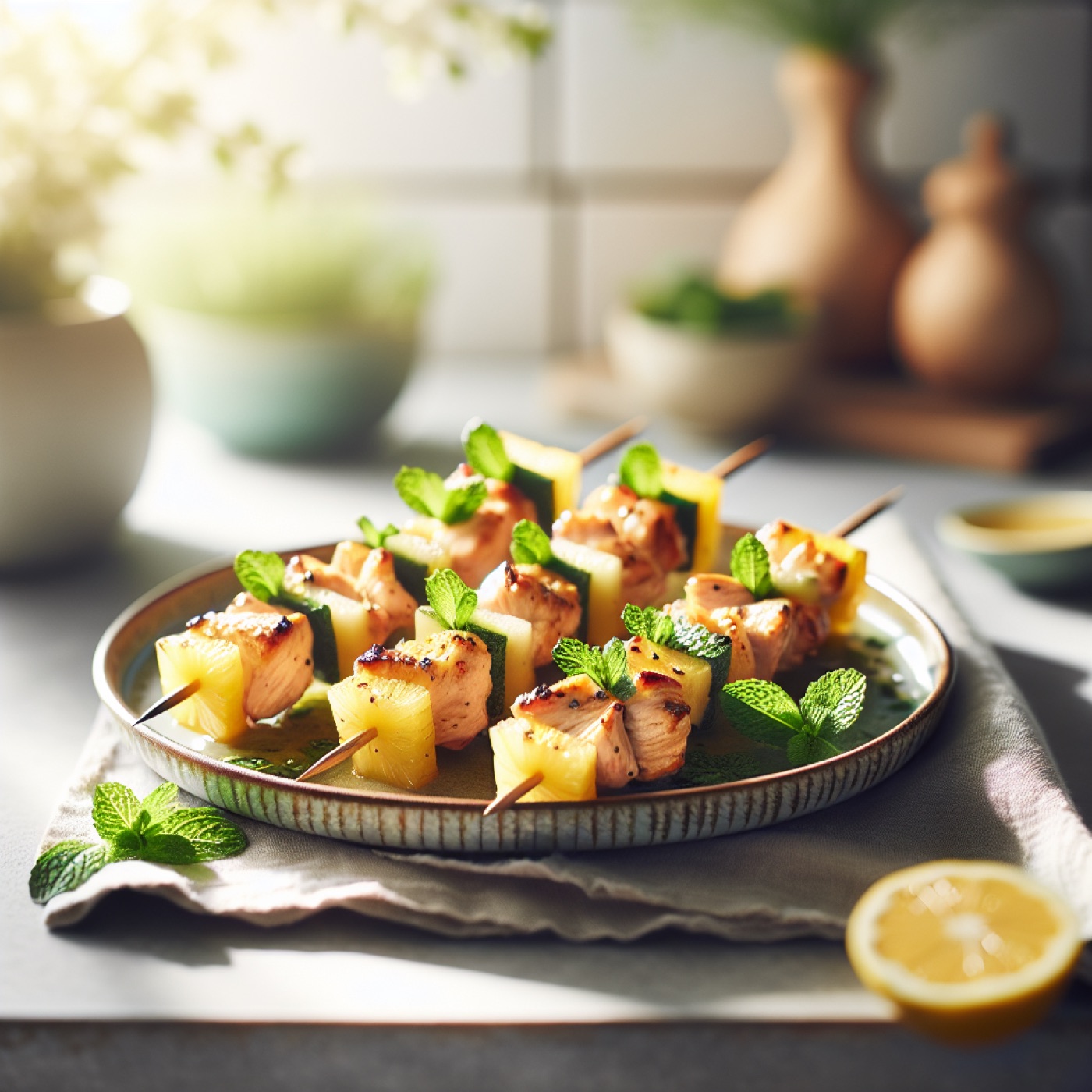 Spanish Grilled Chicken Skewers with Pineapple and Mint